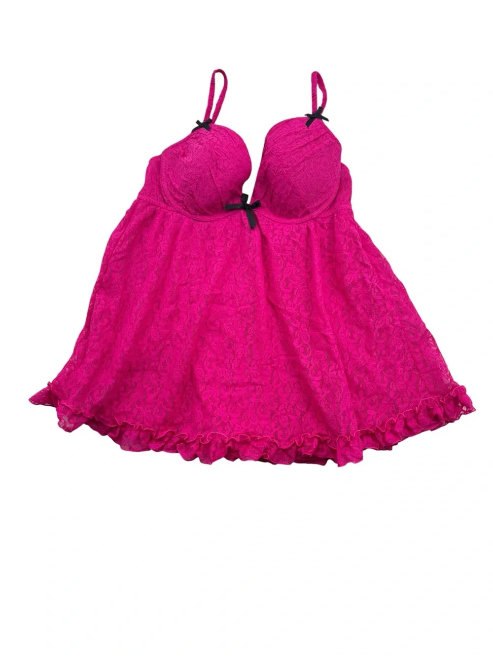 La Senza Perfectly Me Lace Baby Doll Top  in Pink with Black Bows Size Medium - Picture 3 of 16